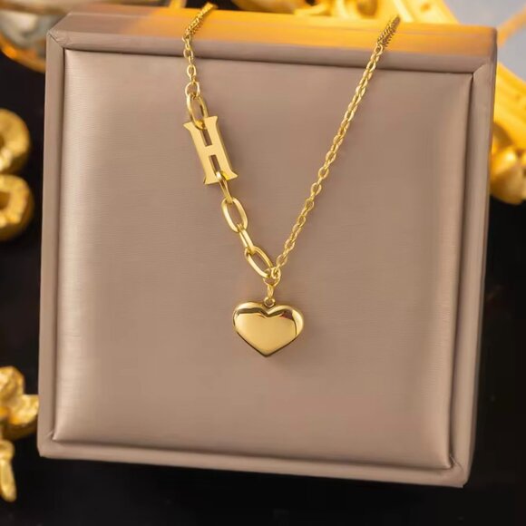Jewelry Gifts Jewelry - 18K Gold Stainless Steel Women’s Necklace With Heart Charm & H Pendant